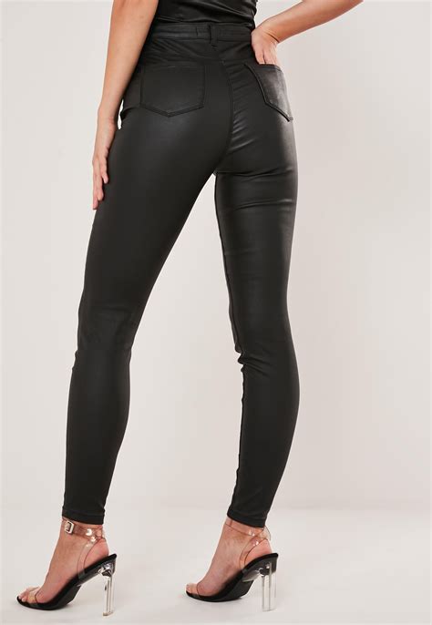 Chloe Black Coated High Waist Skinny Jeans .